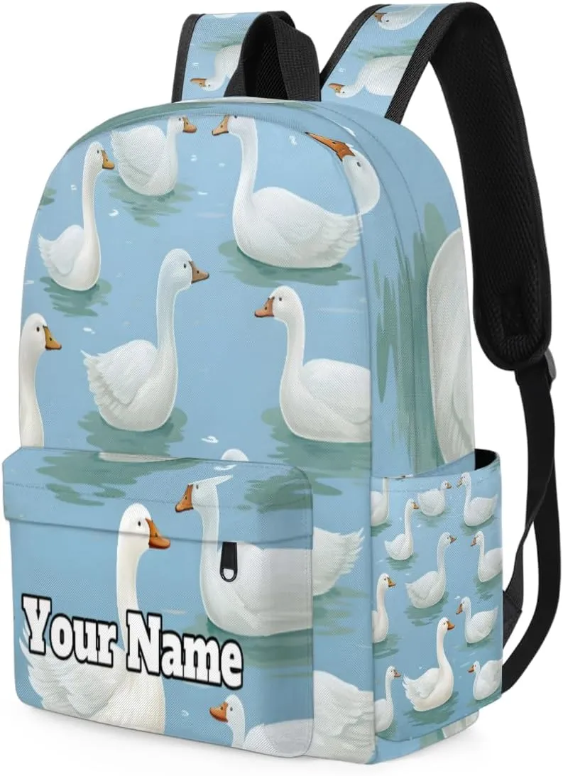 Personalized Duck Preschool Toddler Backpack for Boys Girls Custom Kids Name Small Bookbags Kindergarten Elementary Backpack, White Duck