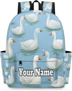 Personalized Duck Preschool Toddler Backpack for Boys Girls Custom Kids Name Small Bookbags Kindergarten Elementary Backpack, White Duck