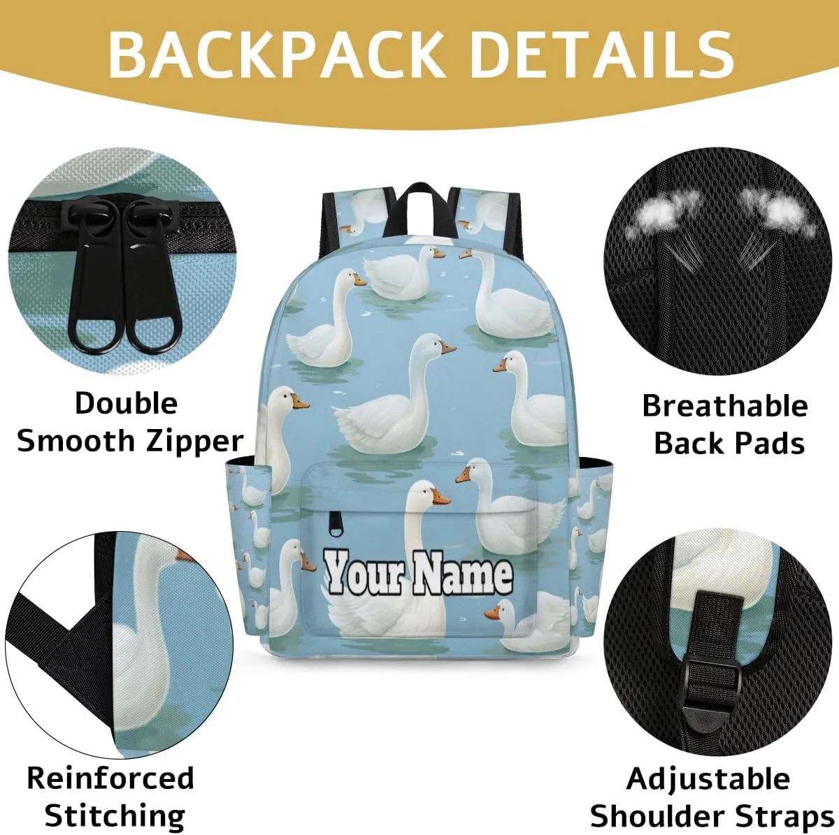 Personalized Duck Preschool Toddler Backpack for Boys Girls Custom Kids Name Small Bookbags Kindergarten Elementary Backpack, White Duck
