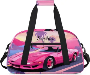 Personalized Duffel Bag Women for Travling Kids Gym Bag Weekender Bag Luggage Bag for Girls & Boys Pink Car