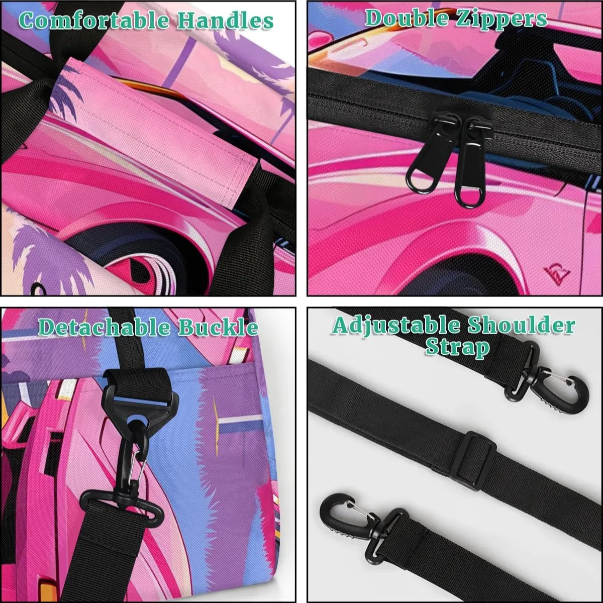 Personalized Duffel Bag Women for Travling Kids Gym Bag Weekender Bag Luggage Bag for Girls & Boys Pink Car