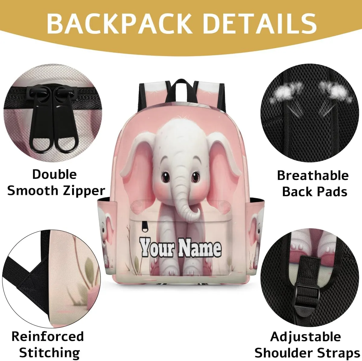Personalized Elephant Preschool Toddler Backpack for Boys Girls Custom Kids Name Small Bookbags Kindergarten Elementary Backpack, Cute Elephant