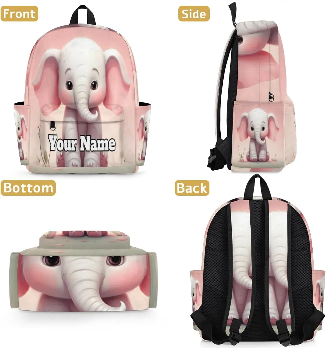 Personalized Elephant Preschool Toddler Backpack for Boys Girls Custom Kids Name Small Bookbags Kindergarten Elementary Backpack, Cute Elephant
