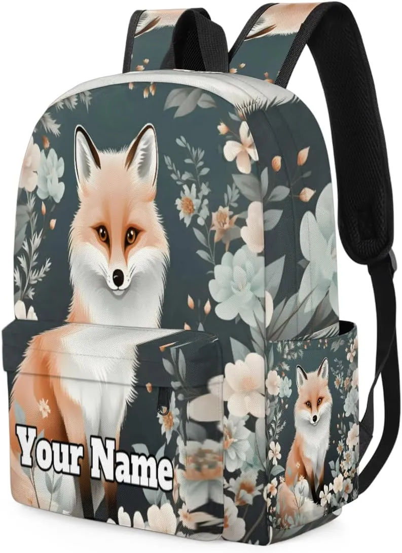 Personalized Fox Preschool Toddler Backpack for Boys Girls Custom Kids Name Small Bookbags Kindergarten Elementary Backpack, Wildflowers
