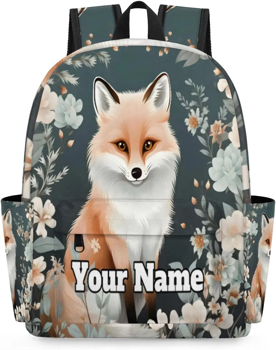 Personalized Fox Preschool Toddler Backpack for Boys Girls Custom Kids Name Small Bookbags Kindergarten Elementary Backpack, Wildflowers