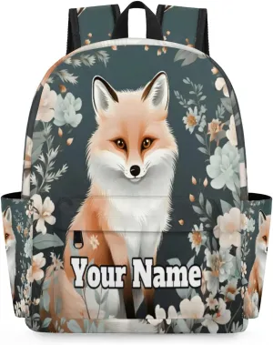 Personalized Fox Preschool Toddler Backpack for Boys Girls Custom Kids Name Small Bookbags Kindergarten Elementary Backpack, Wildflowers