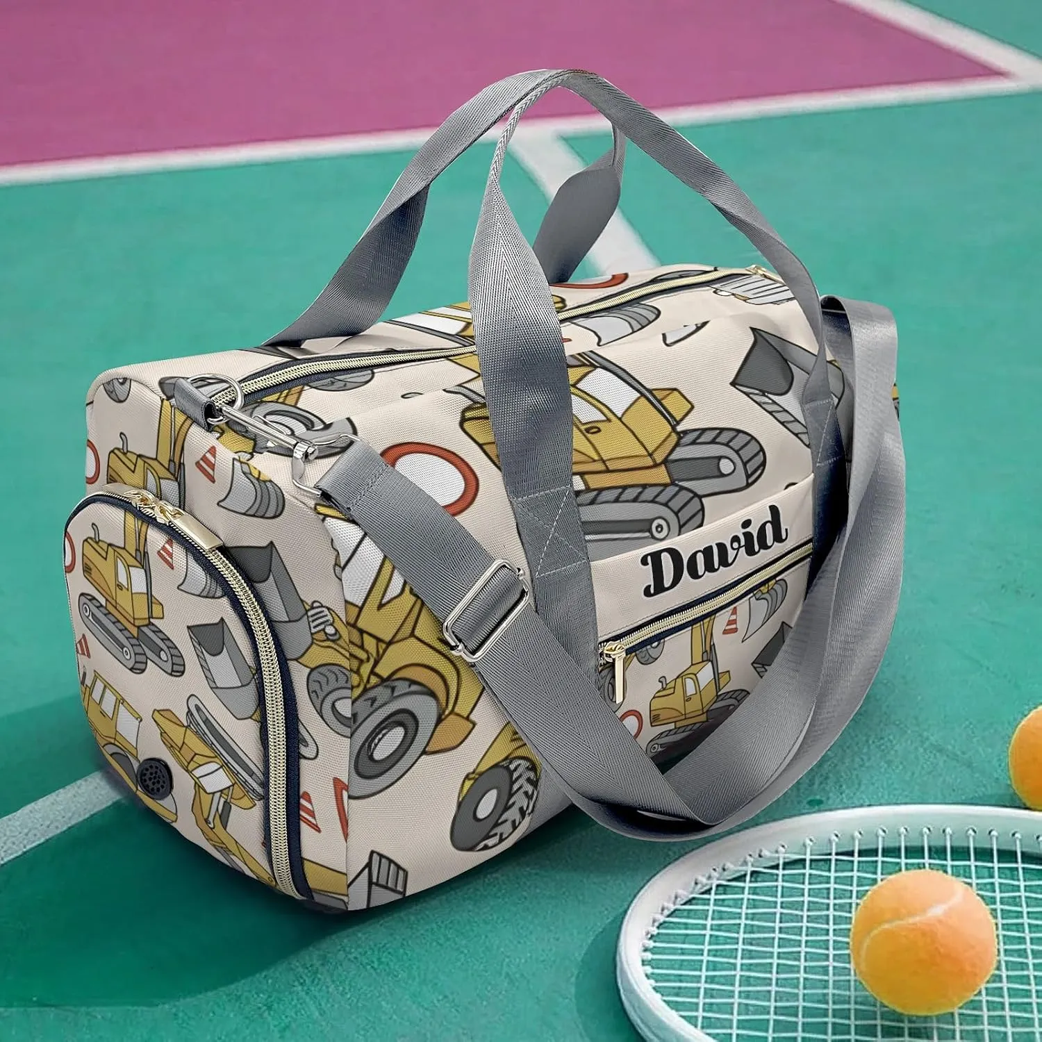 Personalized Gym Bag for Girls Teens,Truck Dump Jump Excavator Bulldozer Custom Dance Bag Overnight Small Duffel Bag Carry On Weekend Sports Travel Bag for Practice Gymnastics Ballet