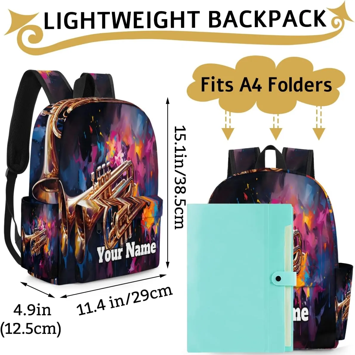 Personalized Music Theme Preschool Toddler Backpack for Boys Girls Custom Kids Name Small Bookbags Kindergarten Elementary Backpack, Saxophone