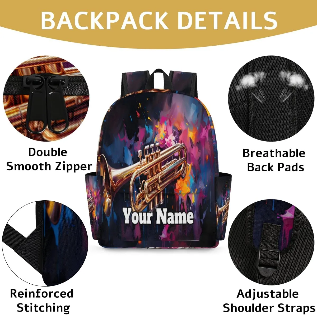 Personalized Music Theme Preschool Toddler Backpack for Boys Girls Custom Kids Name Small Bookbags Kindergarten Elementary Backpack, Saxophone