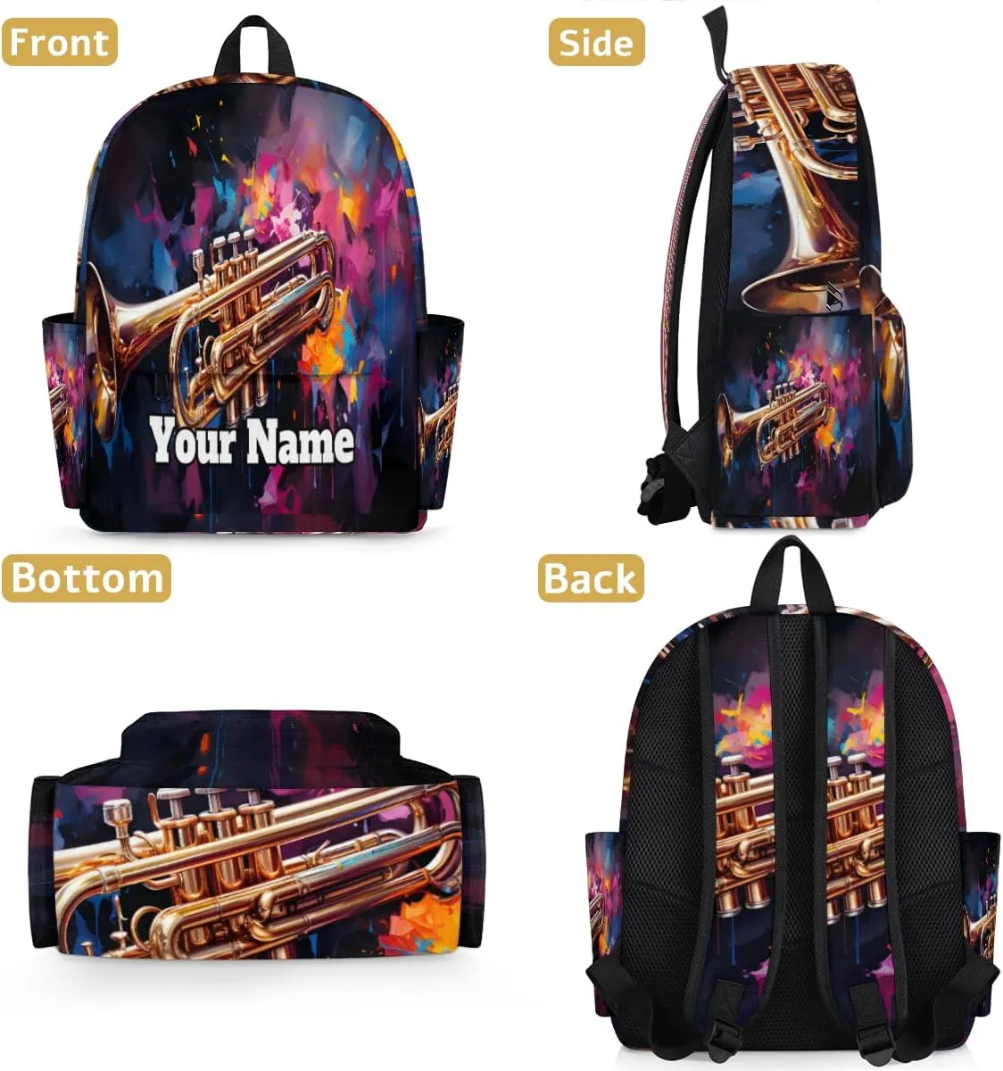 Personalized Music Theme Preschool Toddler Backpack for Boys Girls Custom Kids Name Small Bookbags Kindergarten Elementary Backpack, Saxophone