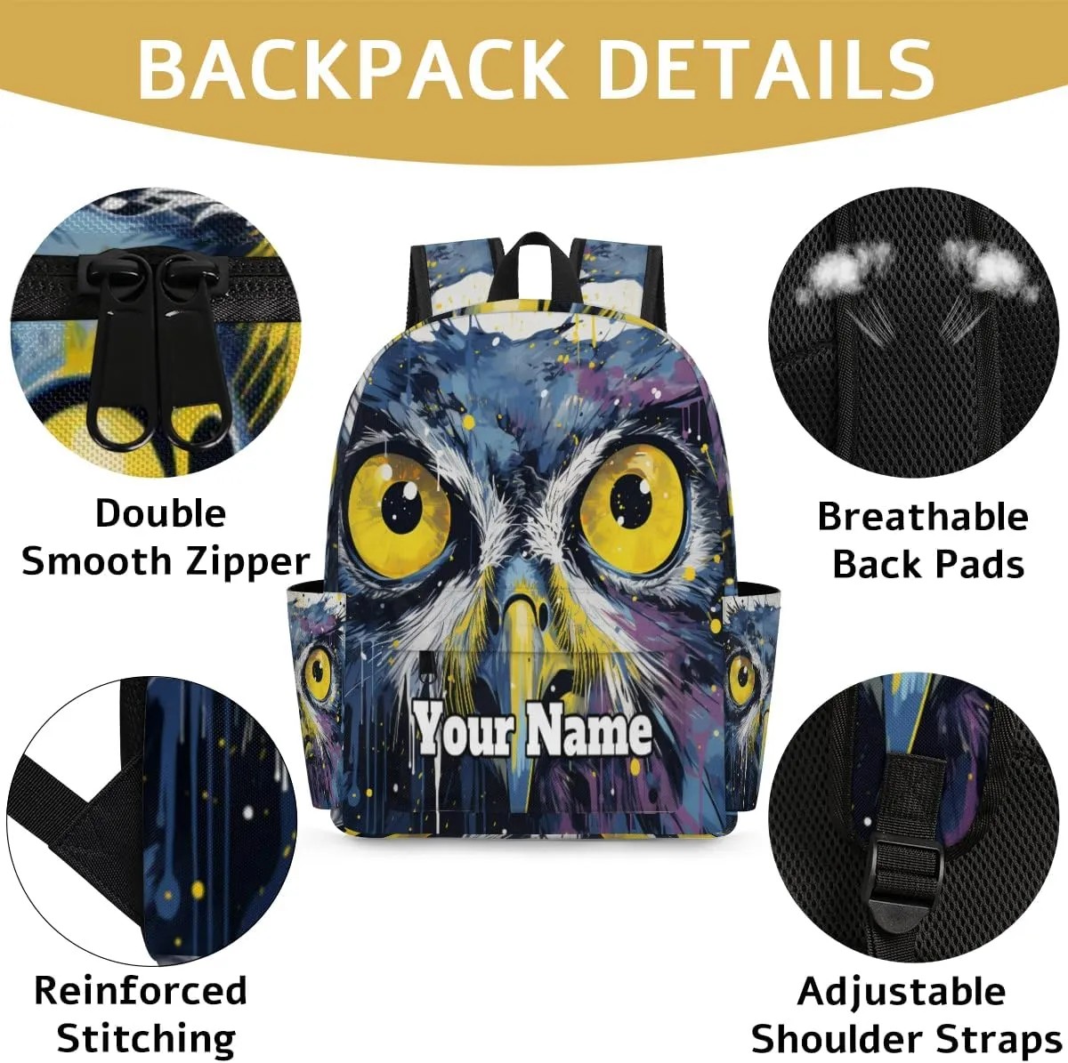 Personalized Owl Bird Preschool Toddler Backpack for Boys Girls Custom Kids Name Small Bookbags Kindergarten Elementary Backpack, Animals Owl