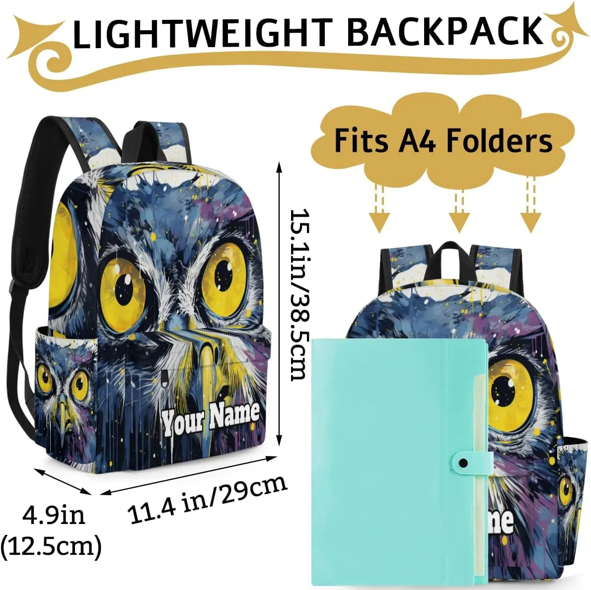 Personalized Owl Bird Preschool Toddler Backpack for Boys Girls Custom Kids Name Small Bookbags Kindergarten Elementary Backpack, Animals Owl