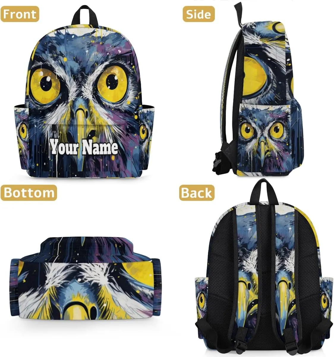 Personalized Owl Bird Preschool Toddler Backpack for Boys Girls Custom Kids Name Small Bookbags Kindergarten Elementary Backpack, Animals Owl