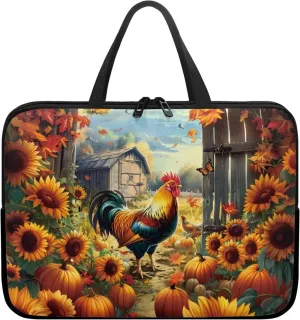 Personalized Pattern Laptop Bag for Men 10-17 Inch Laptop Case Print Rooster & Sunflowers Pattern Computer Carrying Case Laptop Sleeve Bag