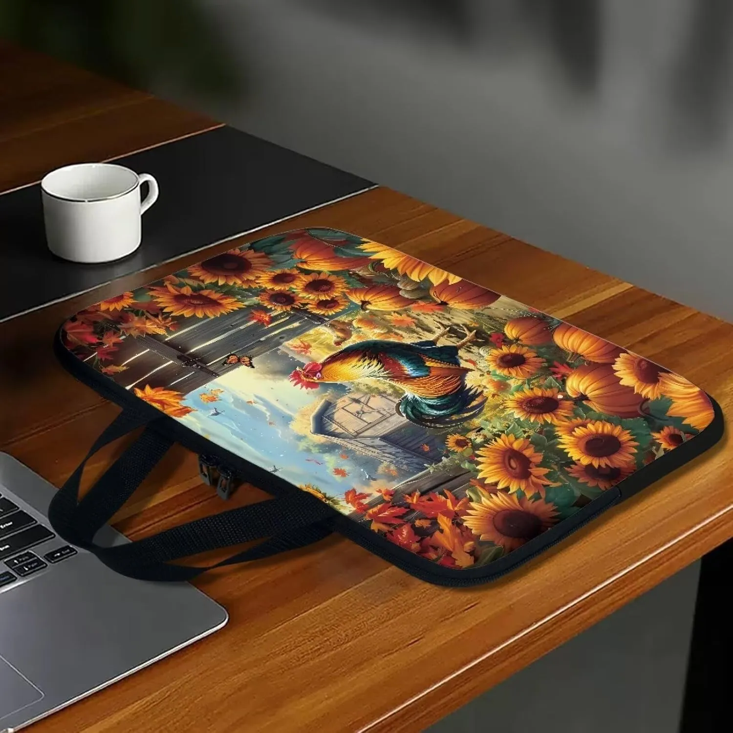 Personalized Pattern Laptop Bag for Men 10-17 Inch Laptop Case Print Rooster & Sunflowers Pattern Computer Carrying Case Laptop Sleeve Bag