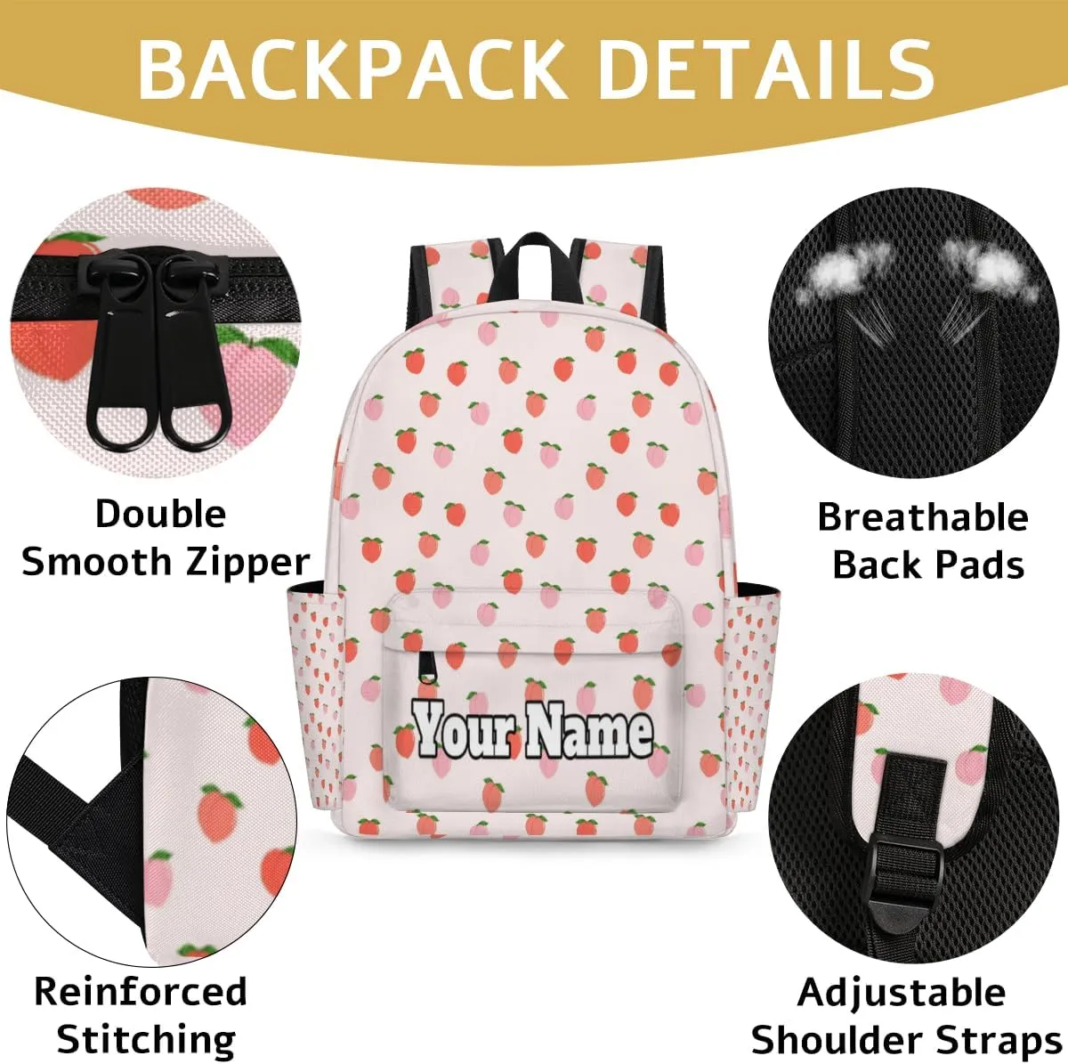 Personalized Peach Preschool Toddler Backpack for Boys Girls Custom Kids Name Small Bookbags Kindergarten Elementary Backpack, Sweet Peach