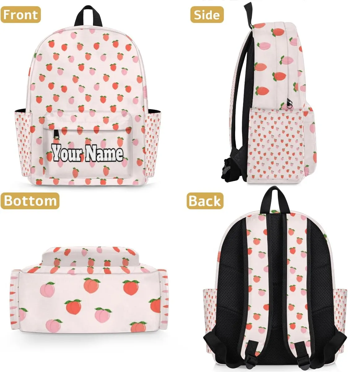 Personalized Peach Preschool Toddler Backpack for Boys Girls Custom Kids Name Small Bookbags Kindergarten Elementary Backpack, Sweet Peach