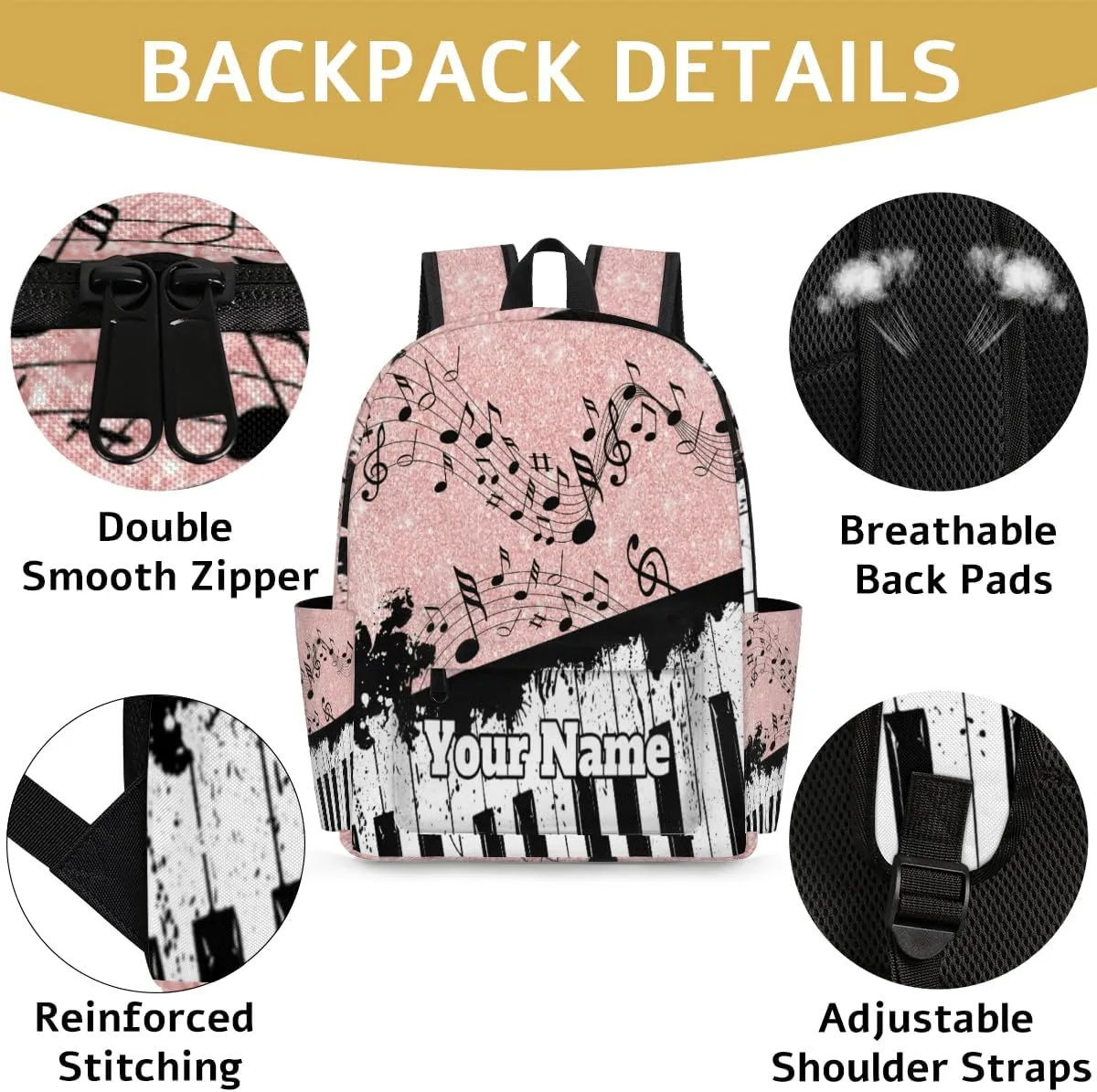 Personalized Piano Keyboard Preschool Toddler Backpack for Boys Girls Custom Kids Name Small Bookbags Kindergarten Elementary Backpack, Music Notes
