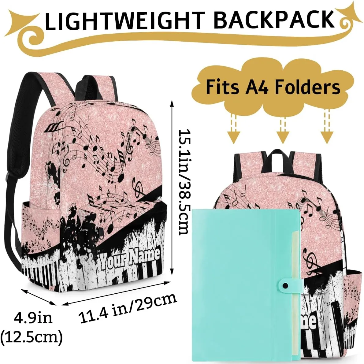Personalized Piano Keyboard Preschool Toddler Backpack for Boys Girls Custom Kids Name Small Bookbags Kindergarten Elementary Backpack, Music Notes