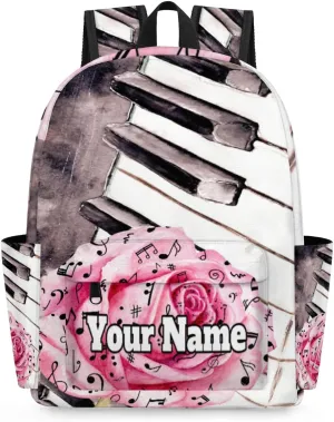 Personalized Piano Keys Music Preschool Toddler Backpack for Boys Girls Custom Kids Name Small Bookbags Kindergarten Elementary Backpack, Rose