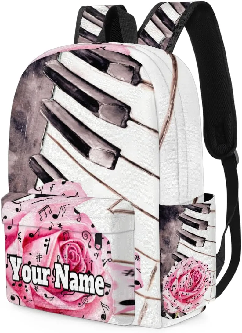 Personalized Piano Keys Music Preschool Toddler Backpack for Boys Girls Custom Kids Name Small Bookbags Kindergarten Elementary Backpack, Rose