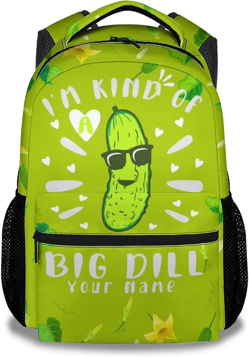 Personalized Pickle School Backpack for Girls Boys, 16 Inch Green Backpacks for Kids Age 10-12, Funny Lightweight Bookbag for Travel