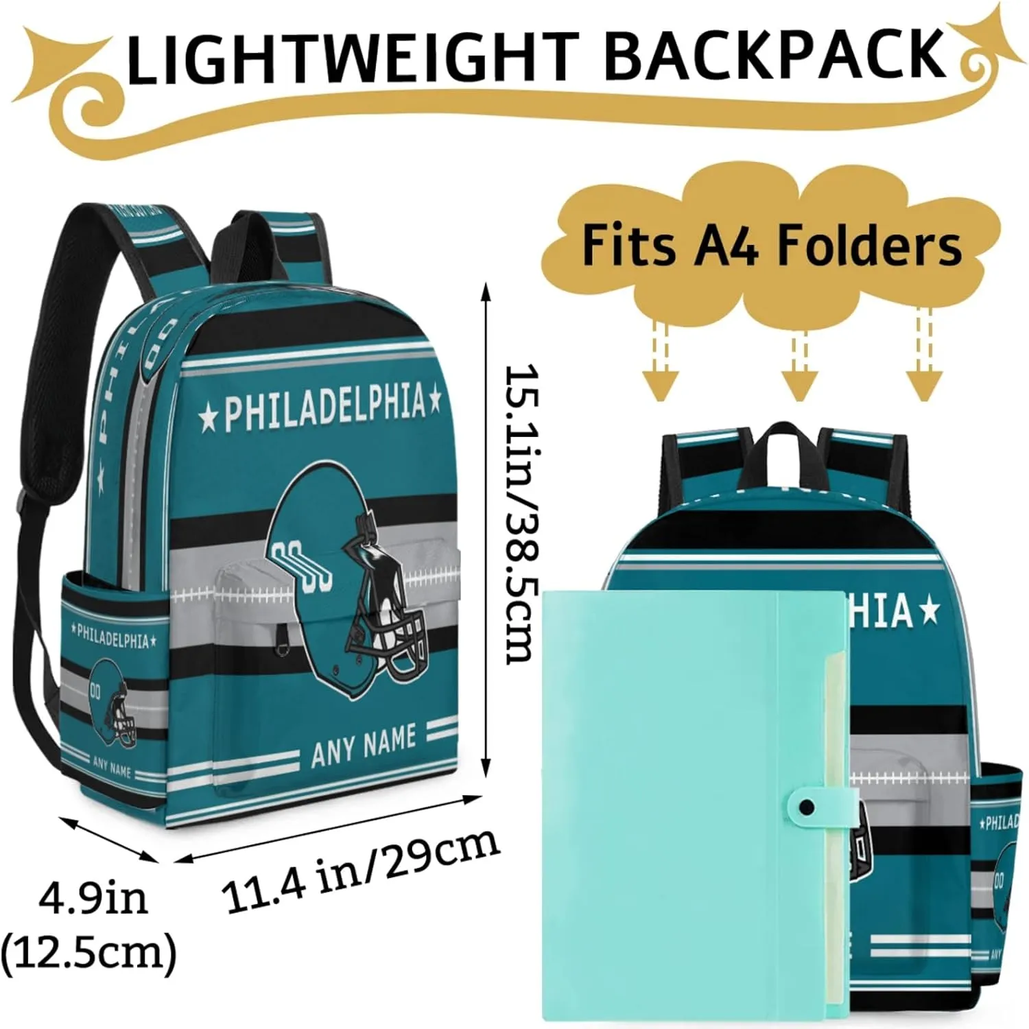 Personalized Rugby Backpack Bags with Name, American Football Custom Shoulder Bag