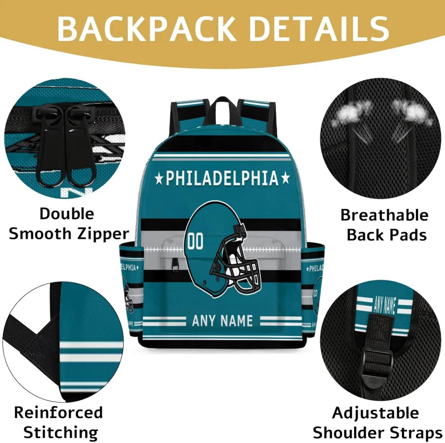 Personalized Rugby Backpack Bags with Name, American Football Custom Shoulder Bag