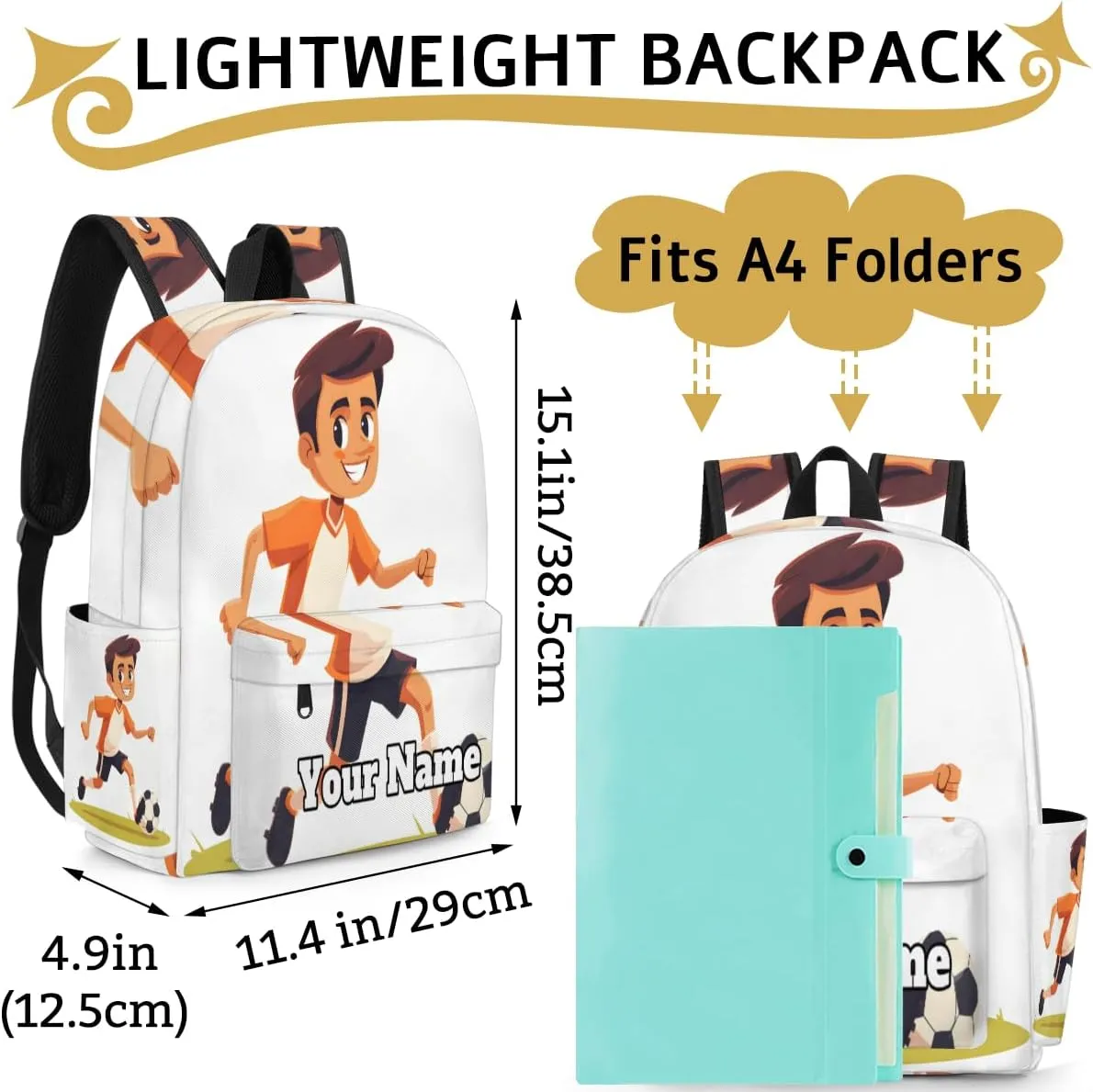Personalized Soccer Player Preschool Toddler Backpack for Boys Girls Custom Kids Name Small Bookbags Kindergarten Elementary Backpack, Boys Soccer