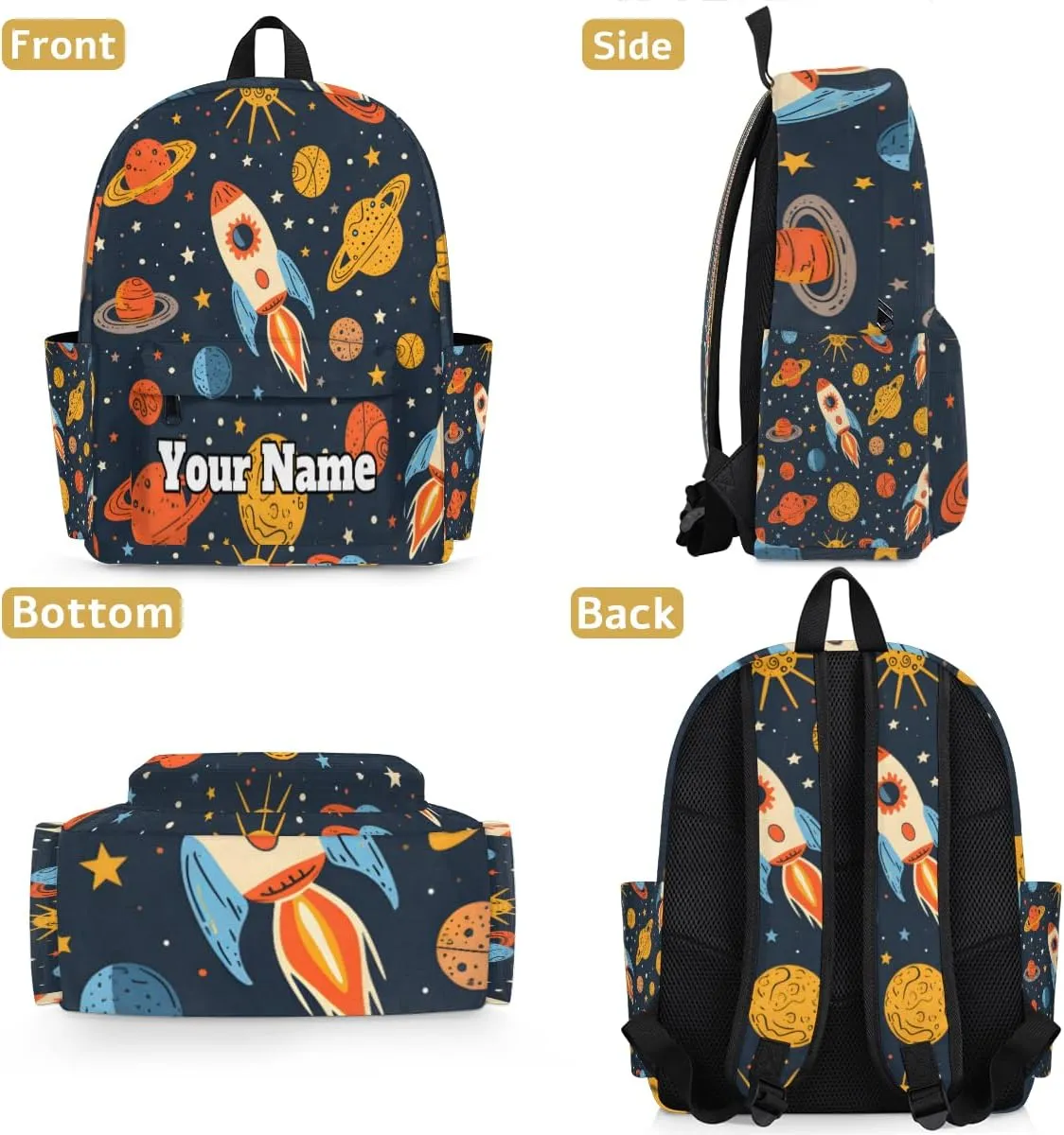 Personalized Solar System Space Preschool Toddler Backpack for Boys Girls Custom Kids Name Small Bookbags Kindergarten Elementary Backpack, Rockets Planet