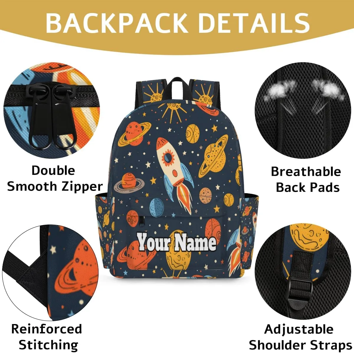 Personalized Solar System Space Preschool Toddler Backpack for Boys Girls Custom Kids Name Small Bookbags Kindergarten Elementary Backpack, Rockets Planet