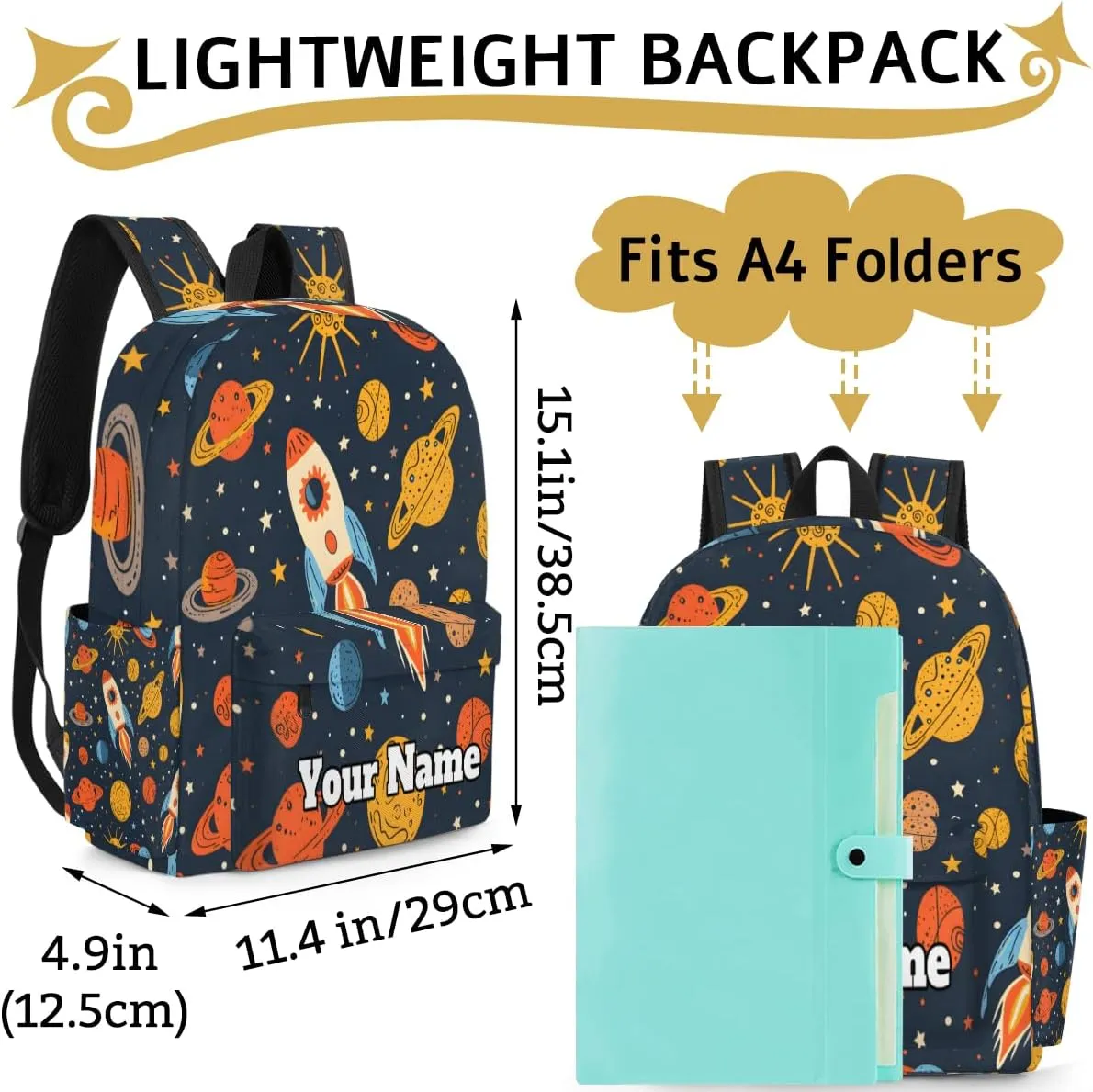 Personalized Solar System Space Preschool Toddler Backpack for Boys Girls Custom Kids Name Small Bookbags Kindergarten Elementary Backpack, Rockets Planet