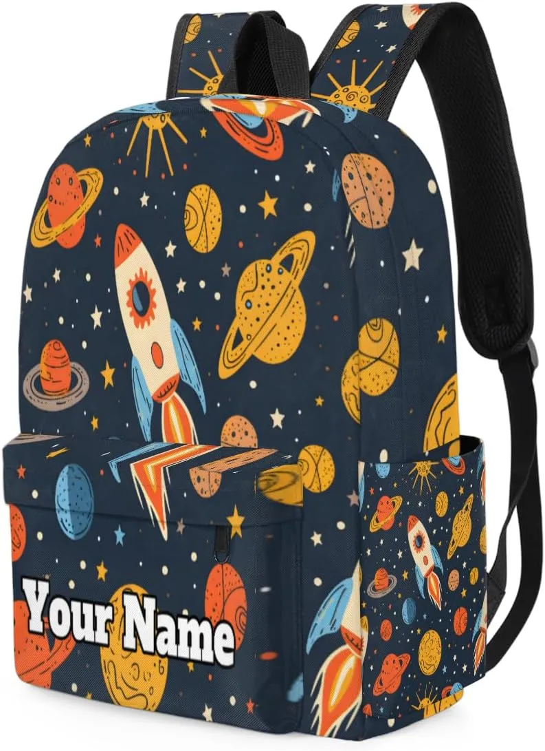 Personalized Solar System Space Preschool Toddler Backpack for Boys Girls Custom Kids Name Small Bookbags Kindergarten Elementary Backpack, Rockets Planet