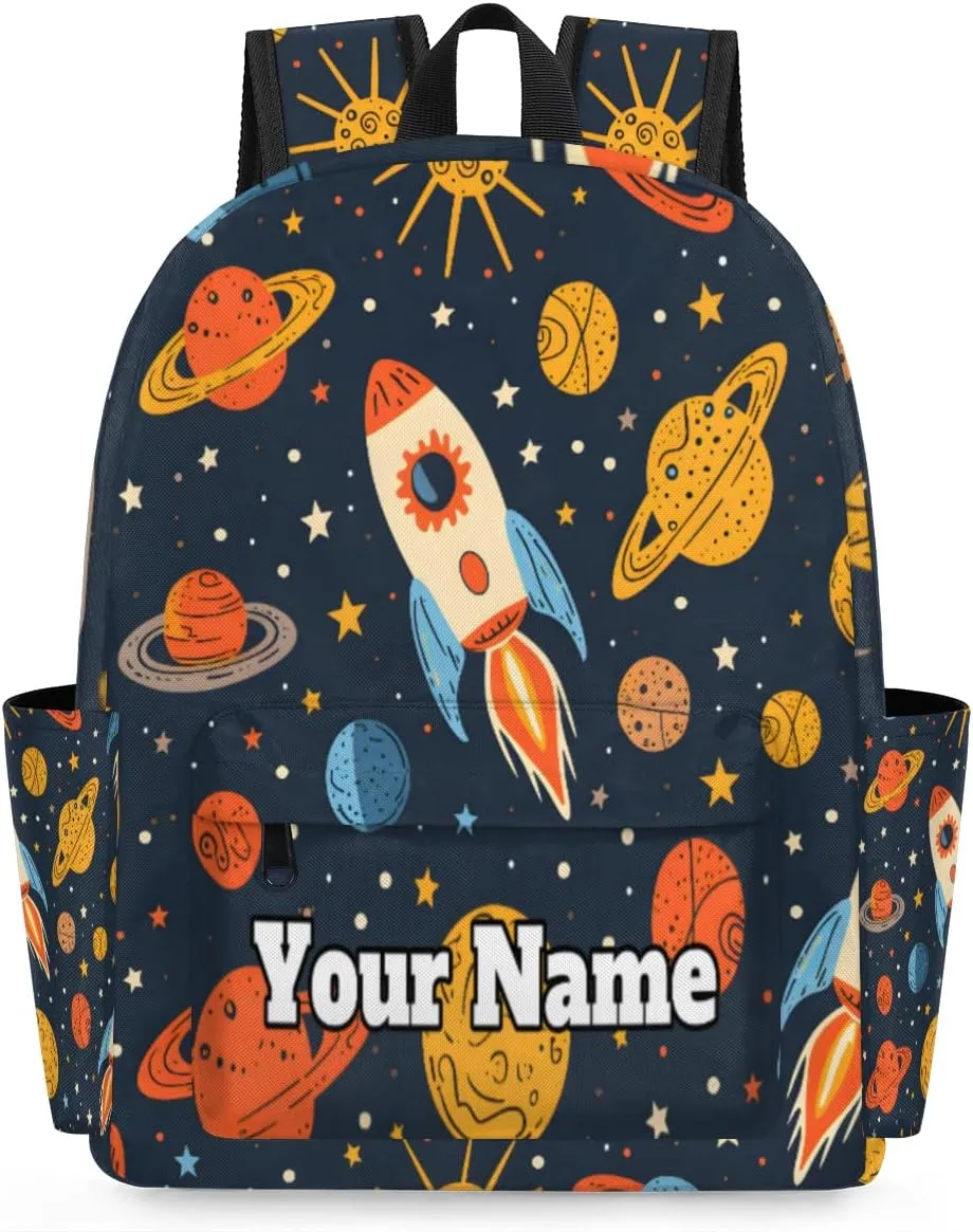 Personalized Solar System Space Preschool Toddler Backpack for Boys Girls Custom Kids Name Small Bookbags Kindergarten Elementary Backpack, Rockets Planet