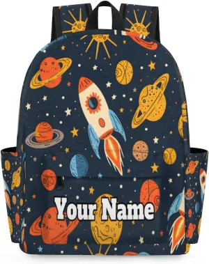 Personalized Solar System Space Preschool Toddler Backpack for Boys Girls Custom Kids Name Small Bookbags Kindergarten Elementary Backpack, Rockets Planet