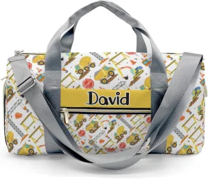 Personalized Sport Dance Bag,Construction Pattern Truck Diggers Crane Custom Duffle Bag Gym Bag Customized Travel Duffel Bag with Name or Text