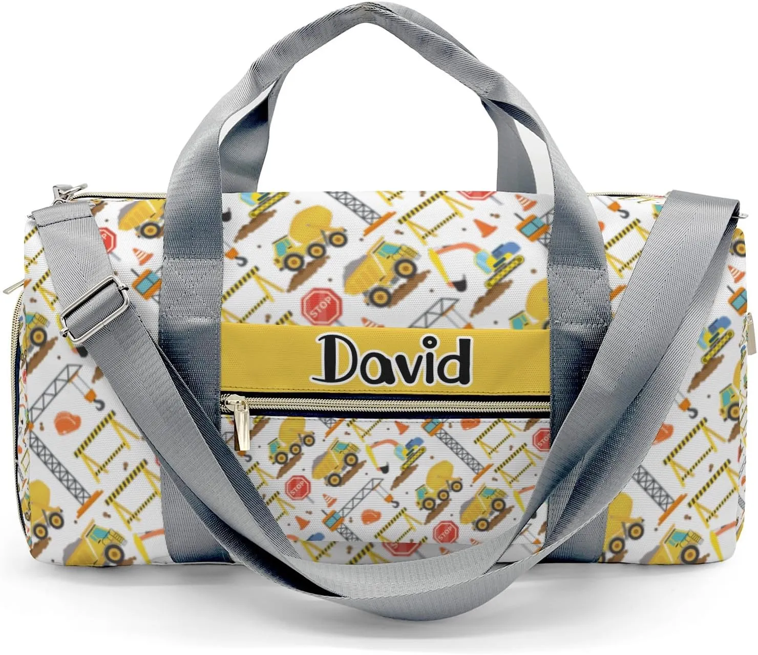 Personalized Sport Dance Bag,Construction Pattern Truck Diggers Crane Custom Duffle Bag Gym Bag Customized Travel Duffel Bag with Name or Text