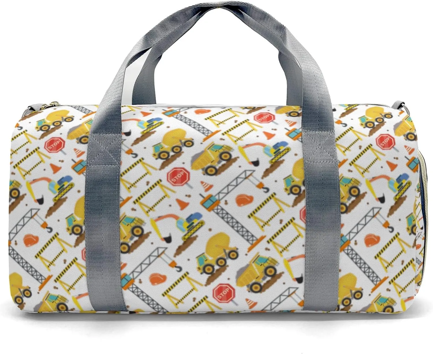 Personalized Sport Dance Bag,Construction Pattern Truck Diggers Crane Custom Duffle Bag Gym Bag Customized Travel Duffel Bag with Name or Text