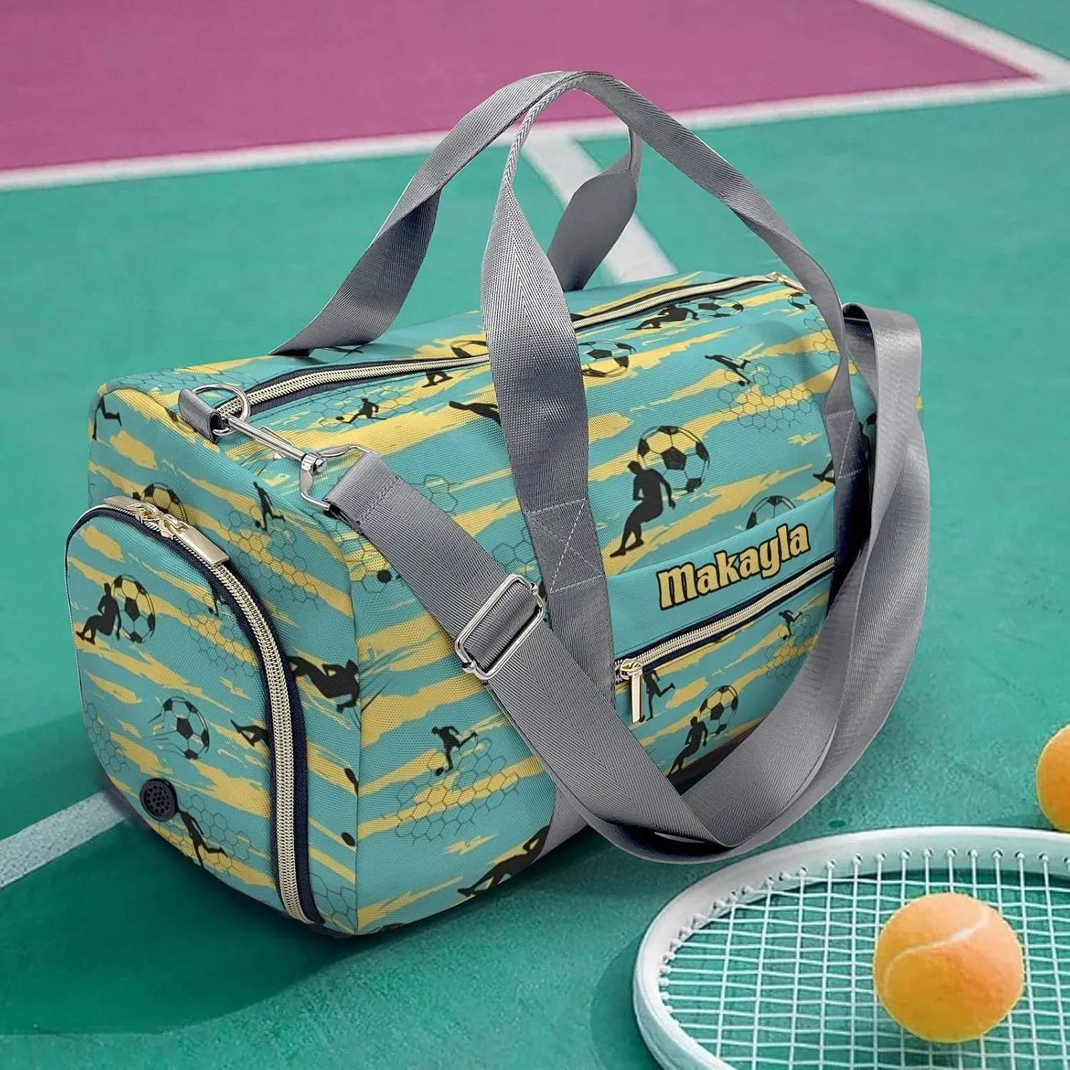 Personalized Sport Soccer Print Player Travel Bag Boys Girls Name,Travel Duffel Bag Cheerleader Bag Sport Duffle Bag for Gym