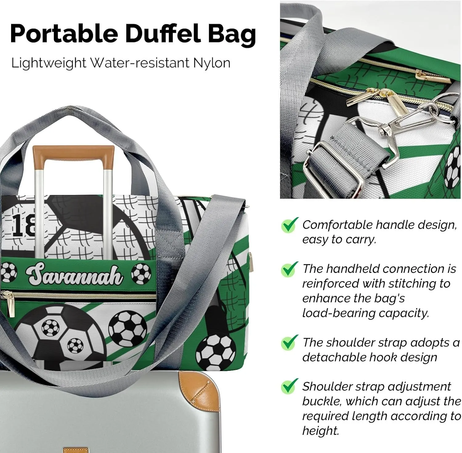Personalized Sports Duffel Bags,Football Soccer Ball Number Forest Custom Kids Boys Girls Name,Lightweight Overnight Weekender Bag for Gymnastics Travel