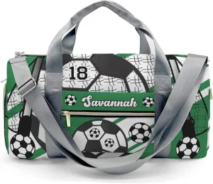 Personalized Sports Duffel Bags,Football Soccer Ball Number Forest Custom Kids Boys Girls Name,Lightweight Overnight Weekender Bag for Gymnastics Travel