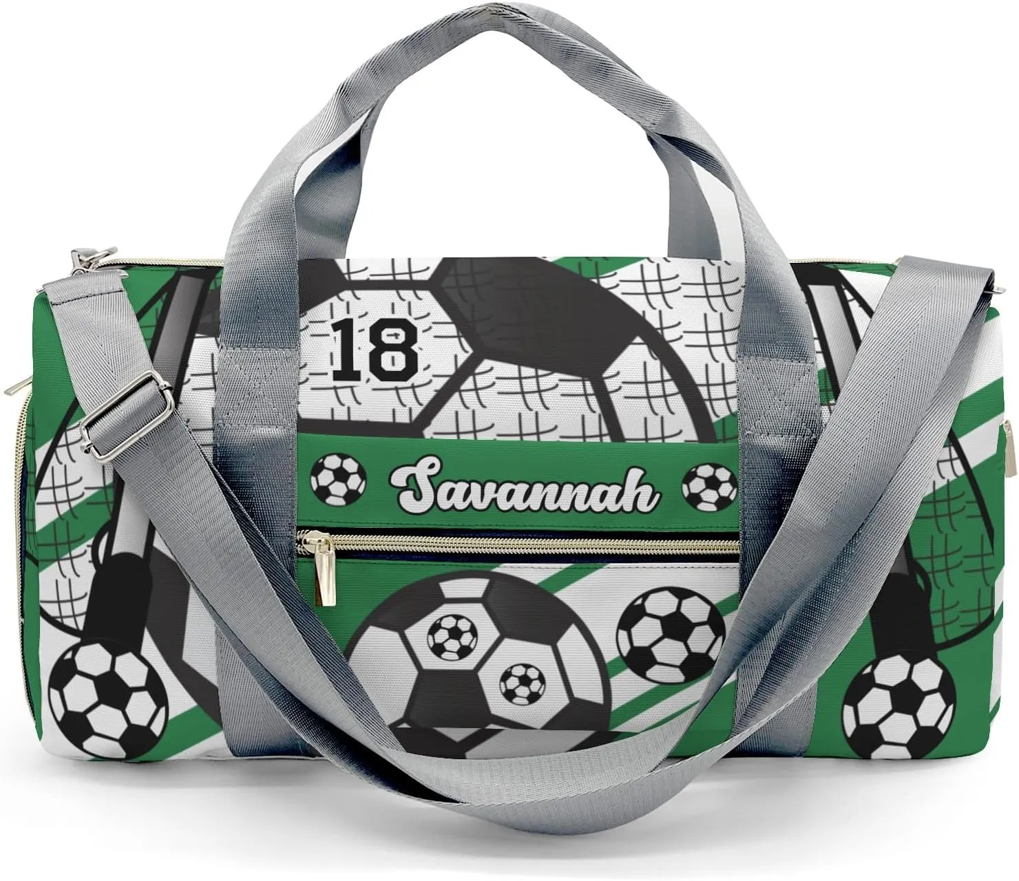 Personalized Sports Duffel Bags,Football Soccer Ball Number Forest Custom Kids Boys Girls Name,Lightweight Overnight Weekender Bag for Gymnastics Travel