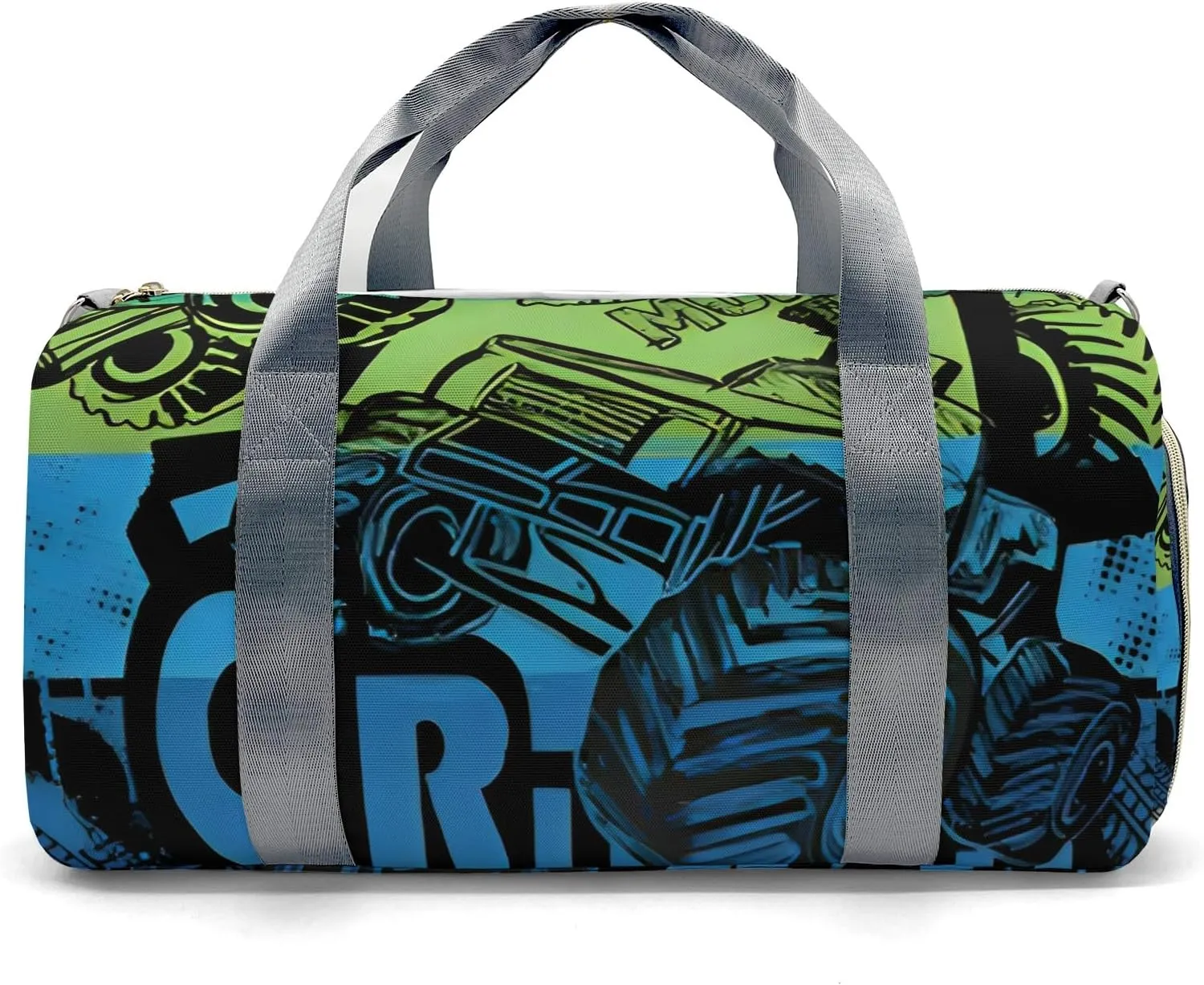 Personalized Sports Duffel Bags,Monster Cool FUN Truck Custom Kids Duffle Bag for Boys Girls with Name,Lightweight Overnight Weekender Bag for Gymnastics Travel