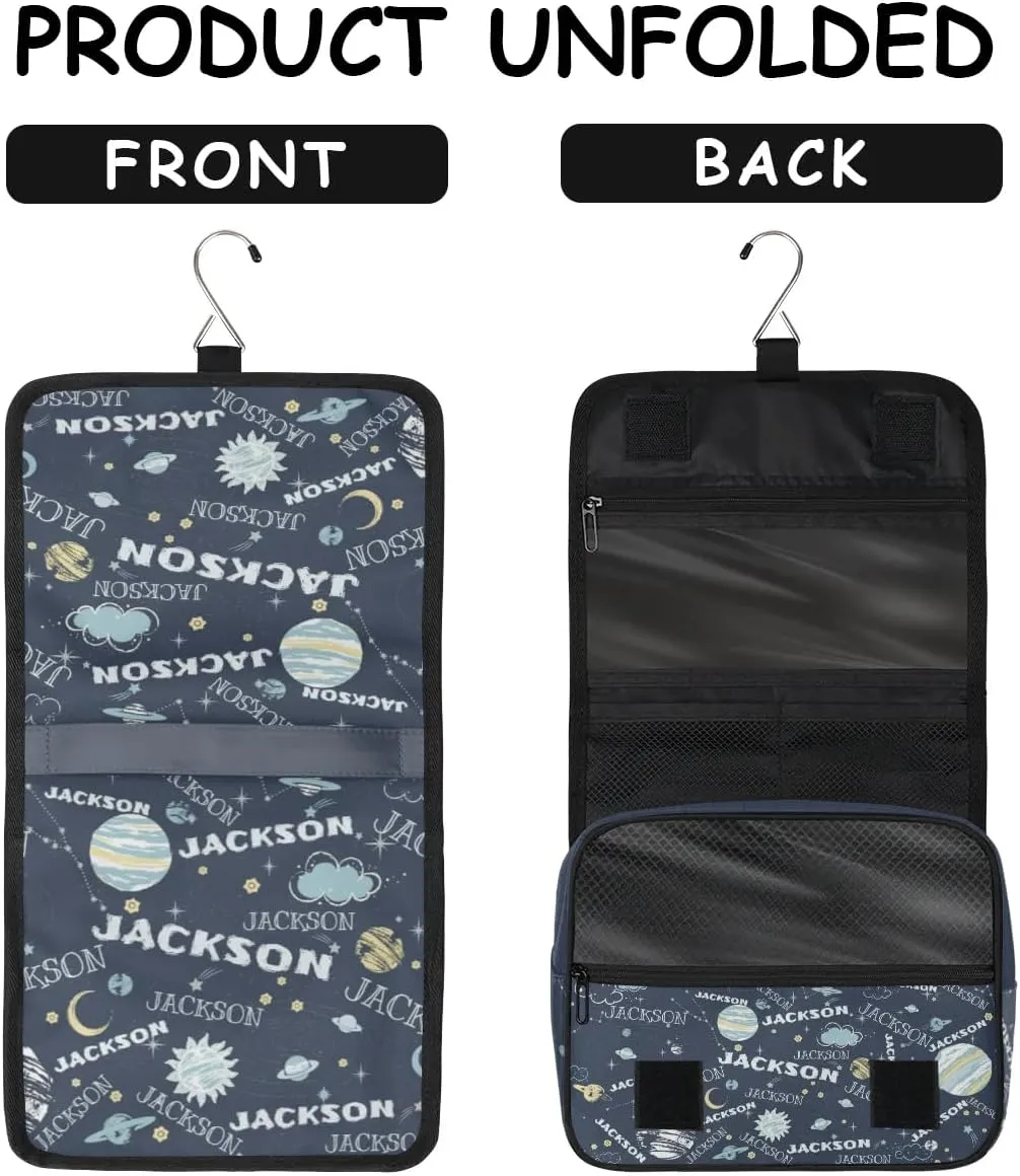 Personalized Travel Makeup Bag Cosmetic Bag for Woman Men,Custom Hanging Toiletry Makeup Bag with Handle Great DIY Gift for Boys and Girls Planet Clouds Moon