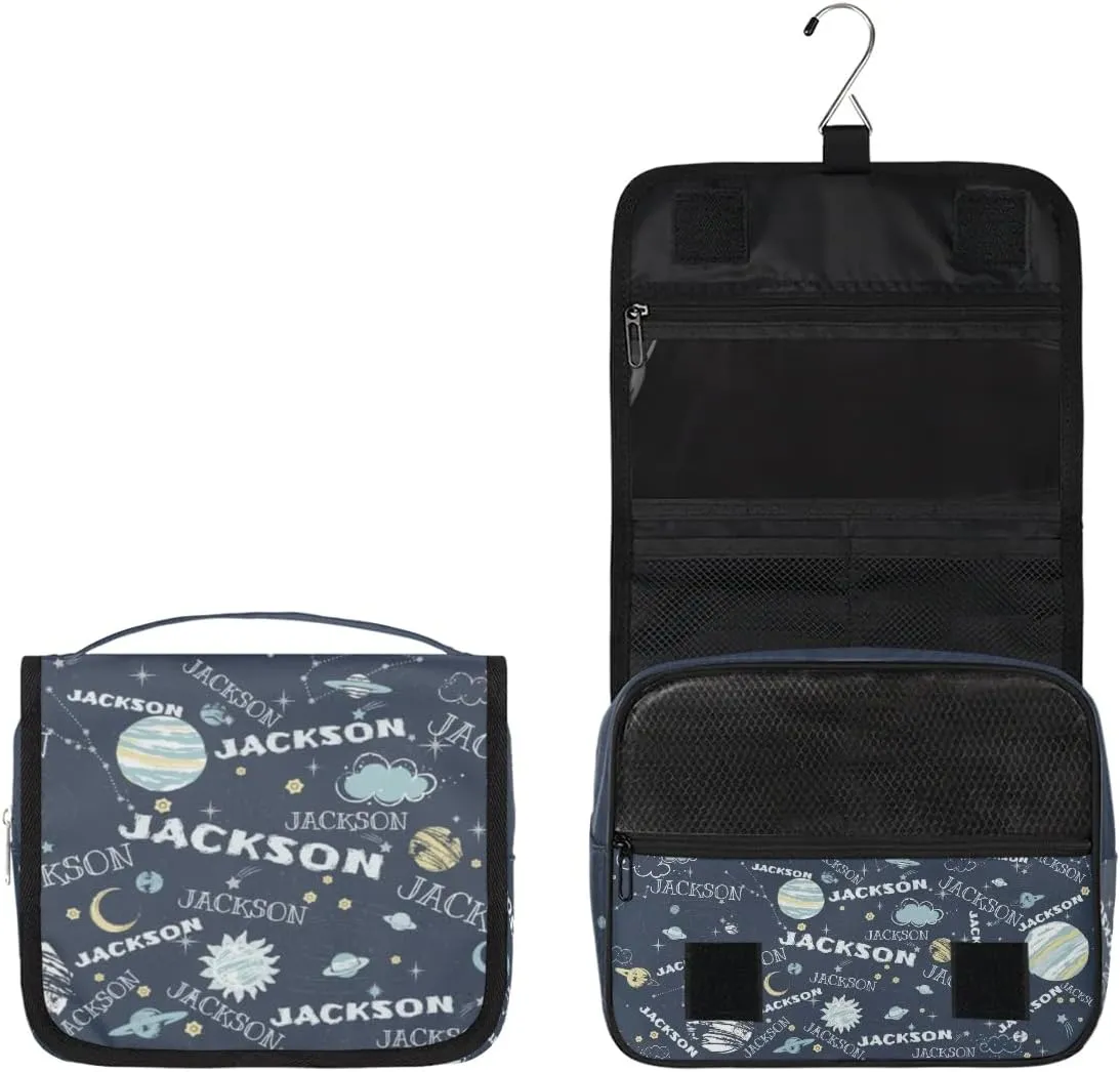 Personalized Travel Makeup Bag Cosmetic Bag for Woman Men,Custom Hanging Toiletry Makeup Bag with Handle Great DIY Gift for Boys and Girls Planet Clouds Moon