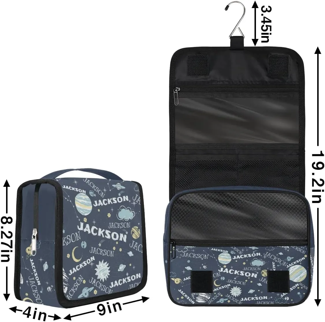 Personalized Travel Makeup Bag Cosmetic Bag for Woman Men,Custom Hanging Toiletry Makeup Bag with Handle Great DIY Gift for Boys and Girls Planet Clouds Moon