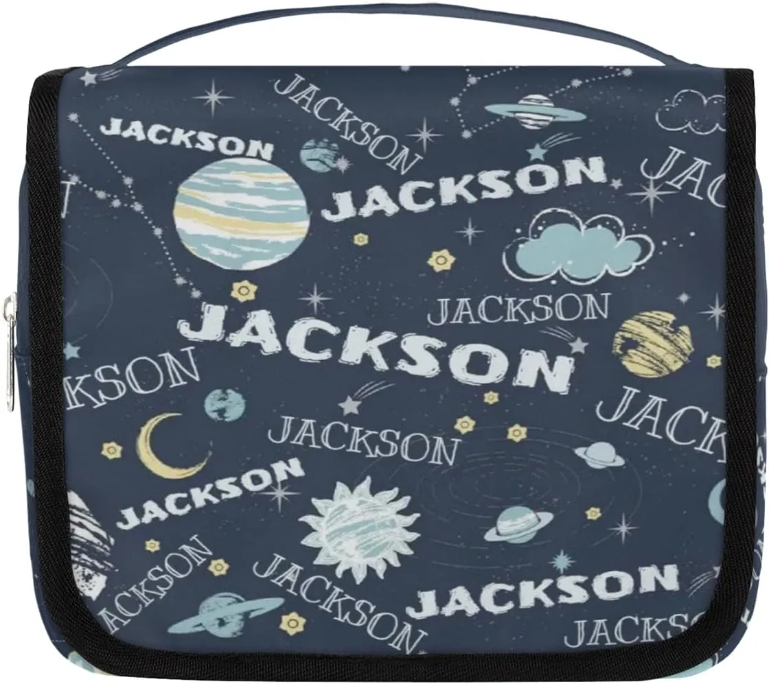 Personalized Travel Makeup Bag Cosmetic Bag for Woman Men,Custom Hanging Toiletry Makeup Bag with Handle Great DIY Gift for Boys and Girls Planet Clouds Moon