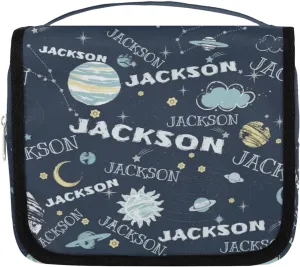 Personalized Travel Makeup Bag Cosmetic Bag for Woman Men,Custom Hanging Toiletry Makeup Bag with Handle Great DIY Gift for Boys and Girls Planet Clouds Moon