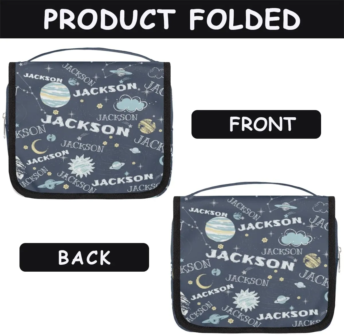 Personalized Travel Makeup Bag Cosmetic Bag for Woman Men,Custom Hanging Toiletry Makeup Bag with Handle Great DIY Gift for Boys and Girls Planet Clouds Moon