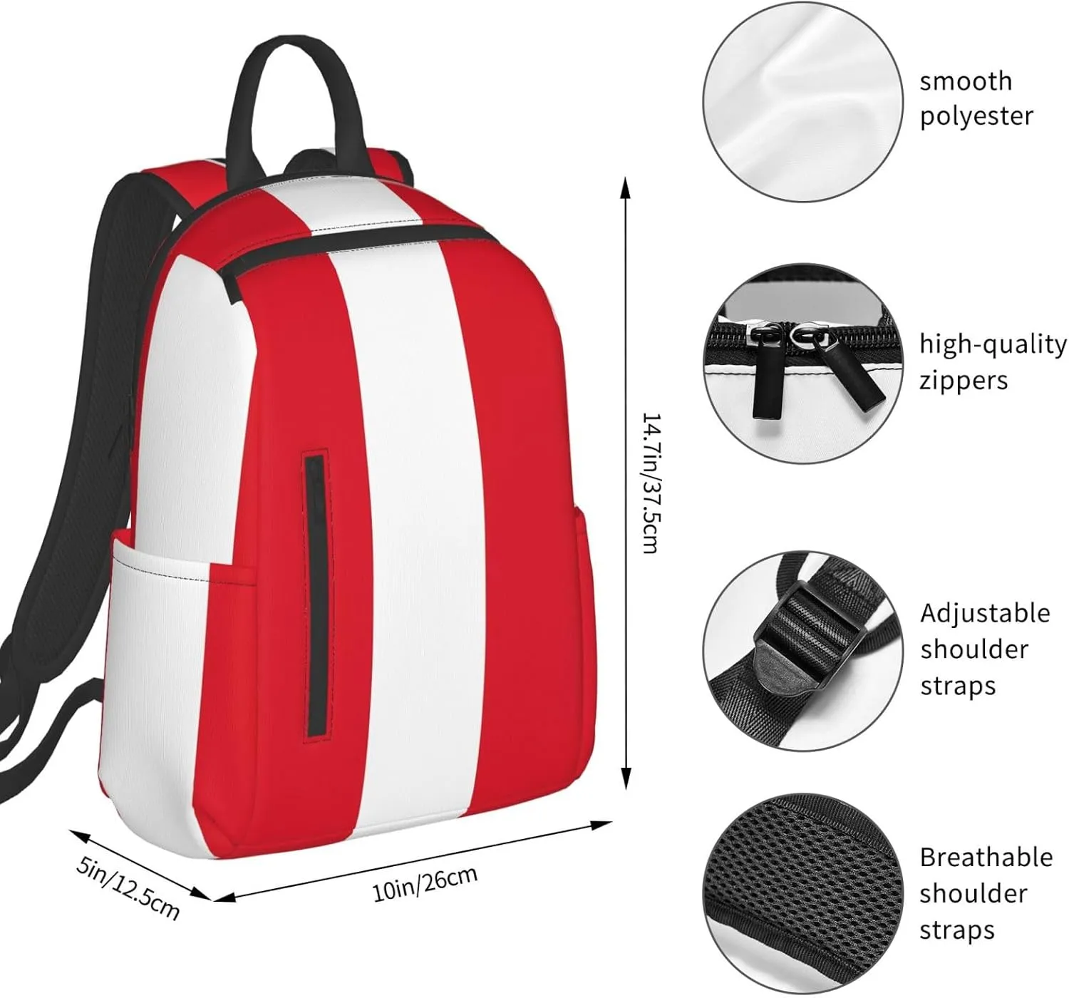 Peru Peruvian Flag Casual Laptop Backpack Travel Rucksack Sports Daypack Adjustable Strap Bags with Multi-Pockets for Working Running Camping